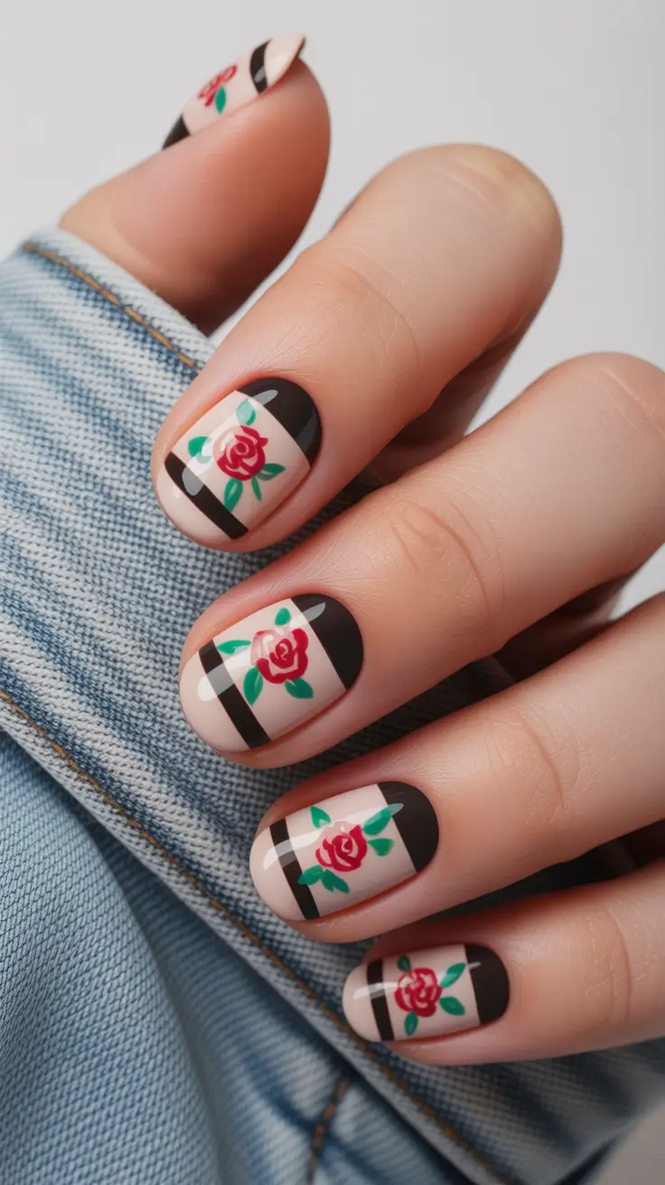 Short acrylic nails 2026 Graphic Rose Details