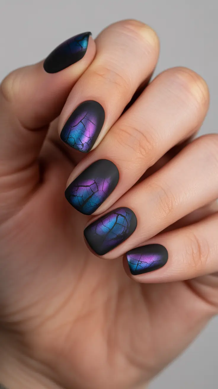 Short acrylic nails 2026 Matte Galaxy Aura