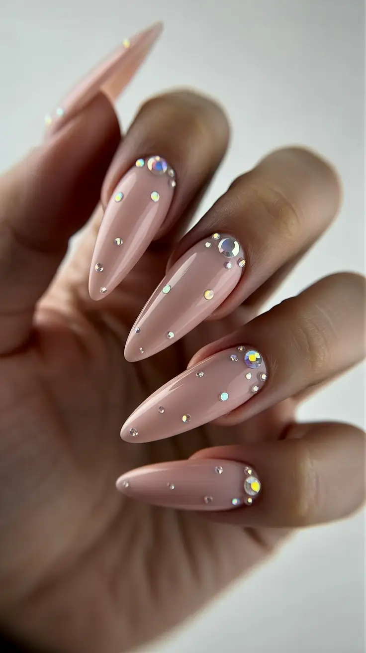New Stiletto Nails 2026 Blush Stiletto Nails With Subtle Crystal Glow
