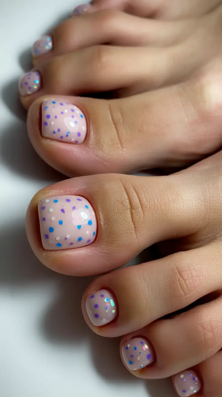 Toe nail colors 2026 Sheer Nude With Confetti Dot Play