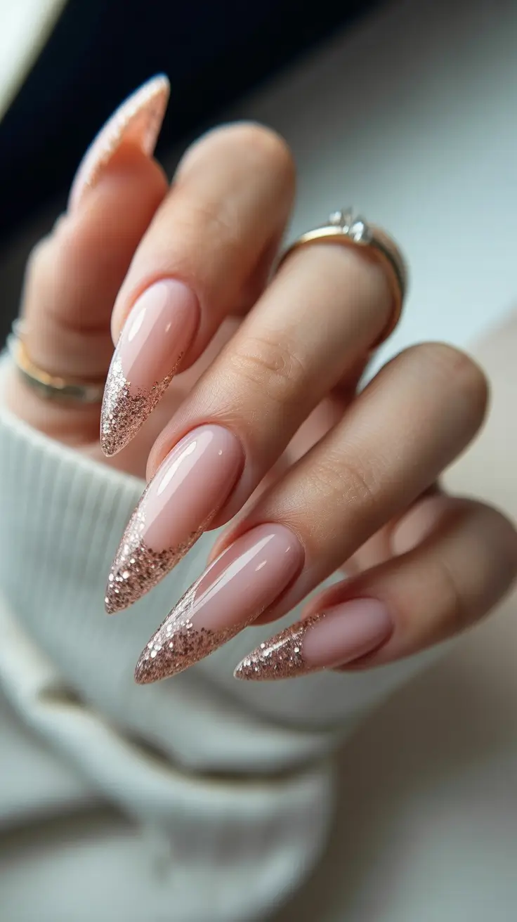 Pink Nails for 2026 Milky Pink With Rose Gold Tips