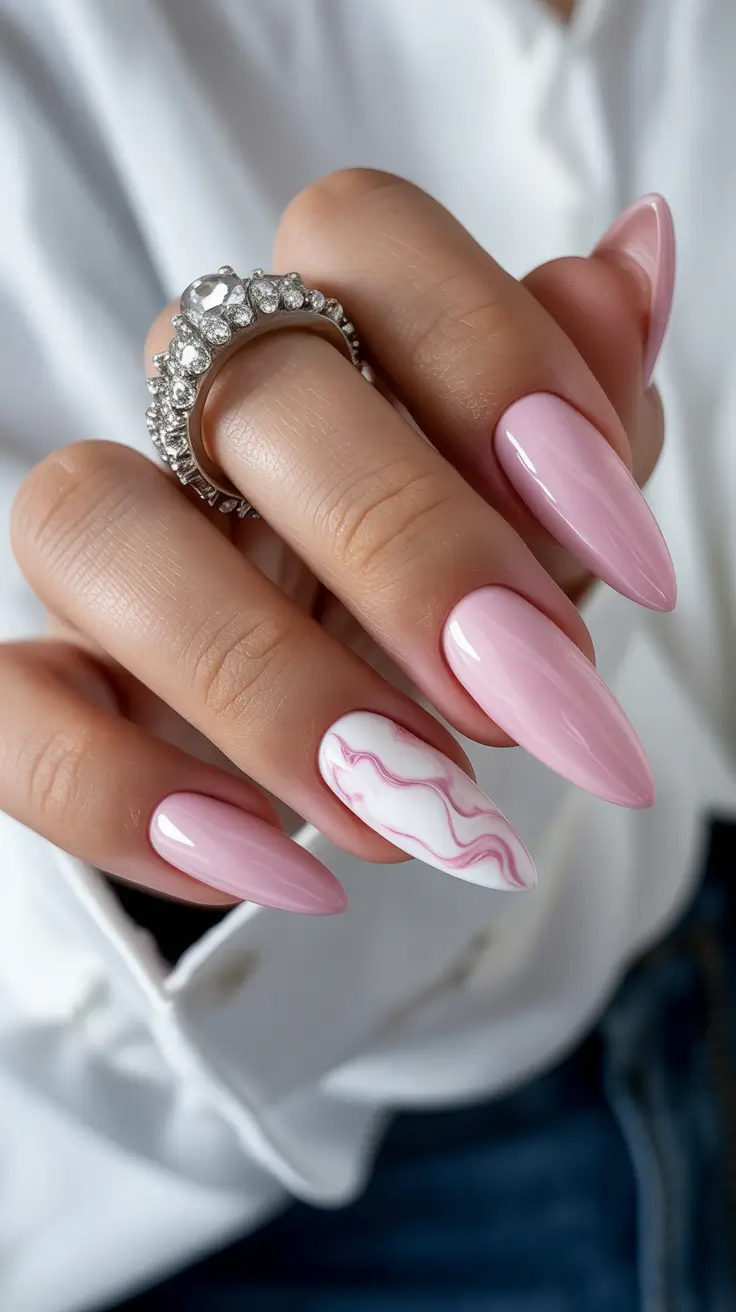 Pink Nails for 2026 Soft Marble Accent