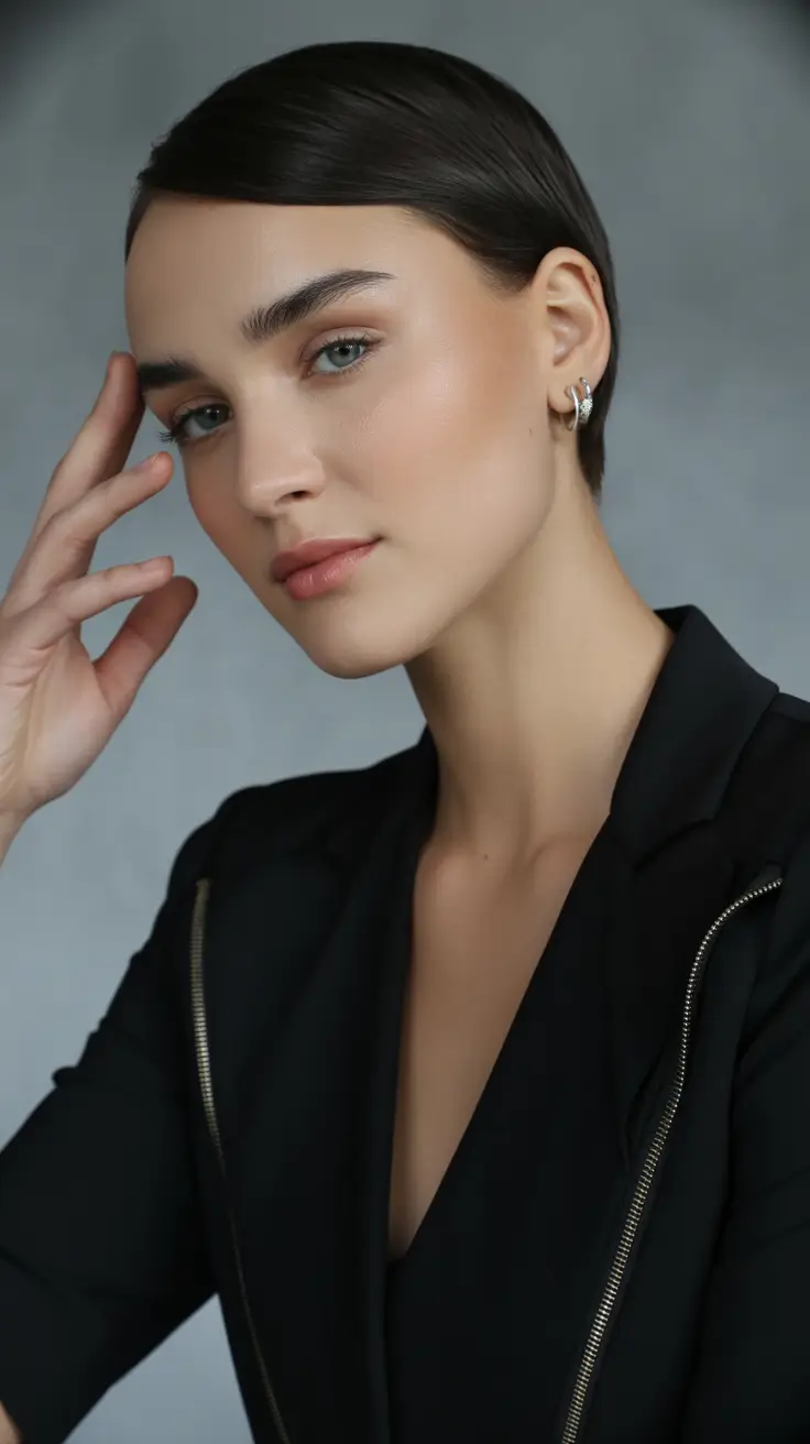 pixie hairstyles 2026 Sleek Minimal Pixie With Glossy Finish