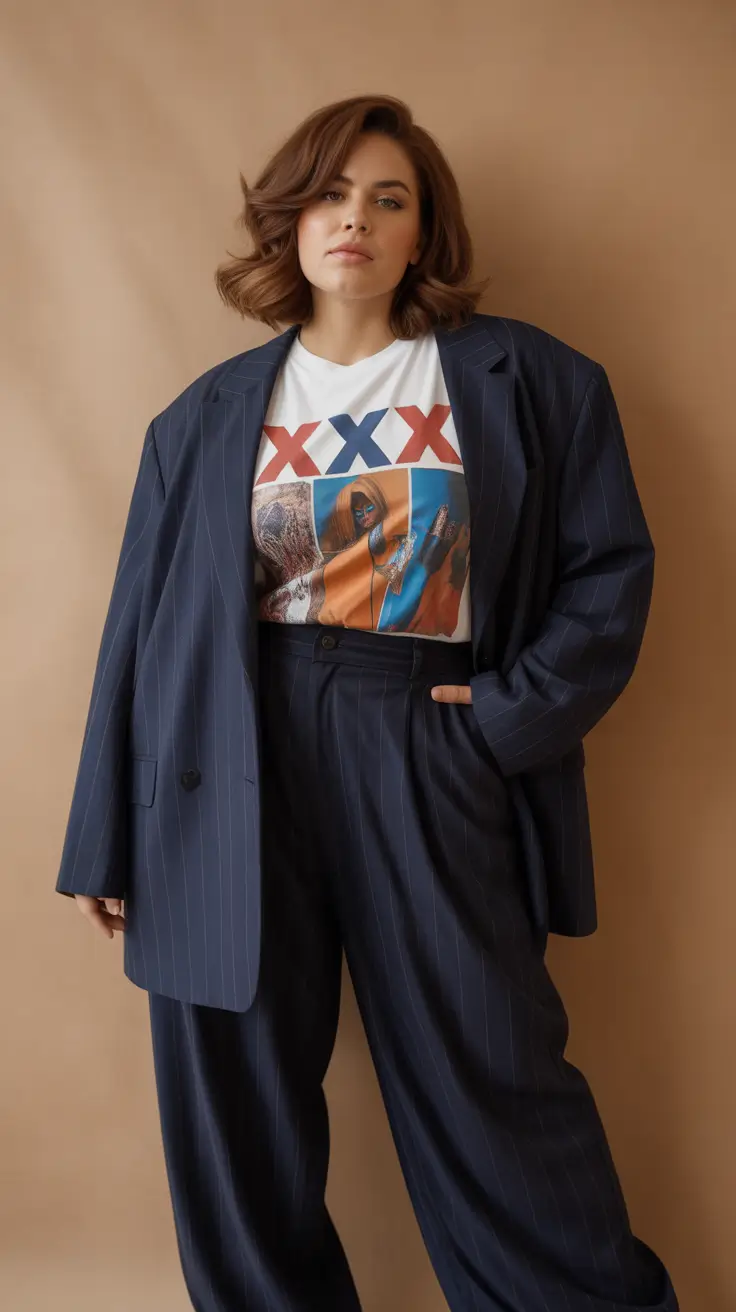 plus size outfits 2026 Graphic Power Suit