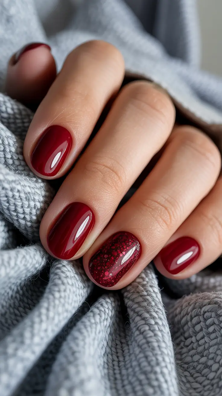 Red Nails 2026 Dark Cherry Gloss With a Subtle Accent