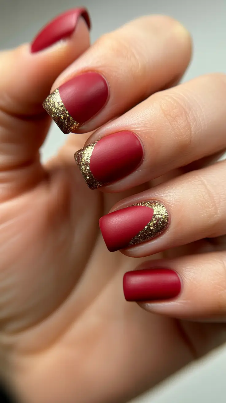 Red Nails 2026 Matte Red With Gold Tips