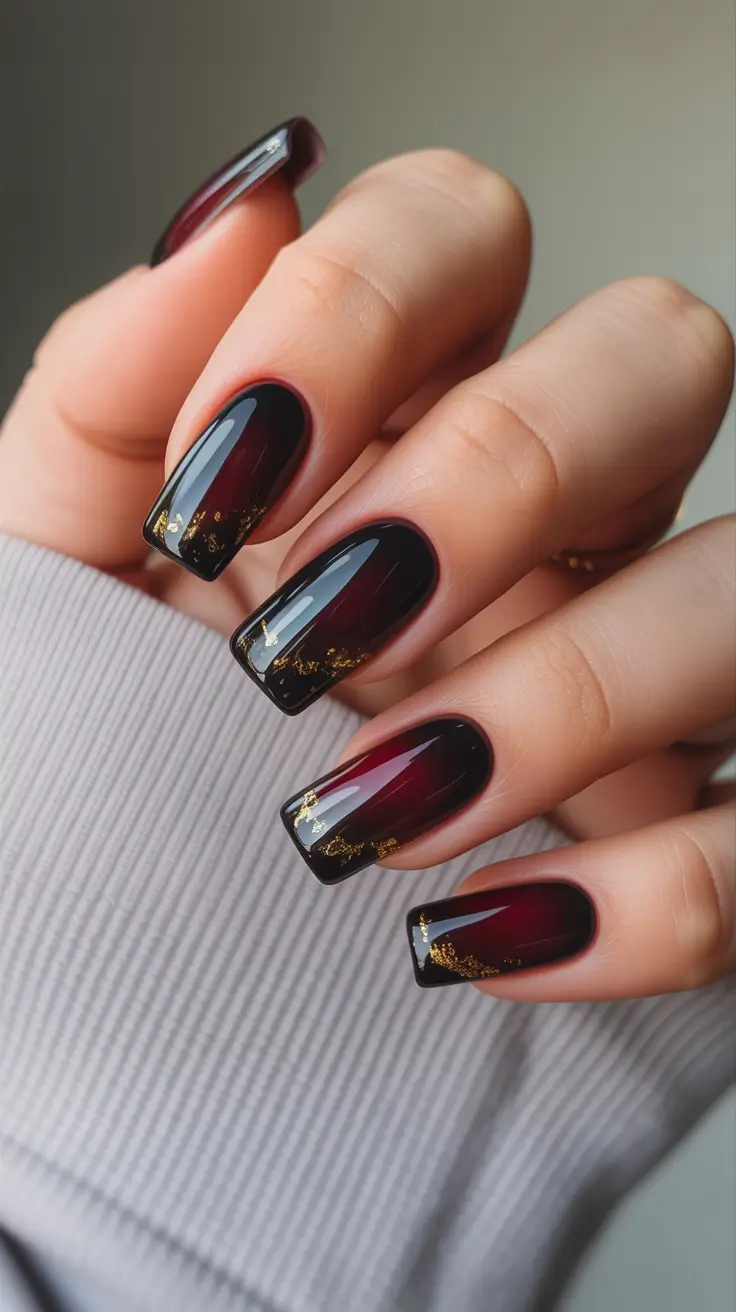 Red Nails 2026 Dark Cherry Ombre With Gold