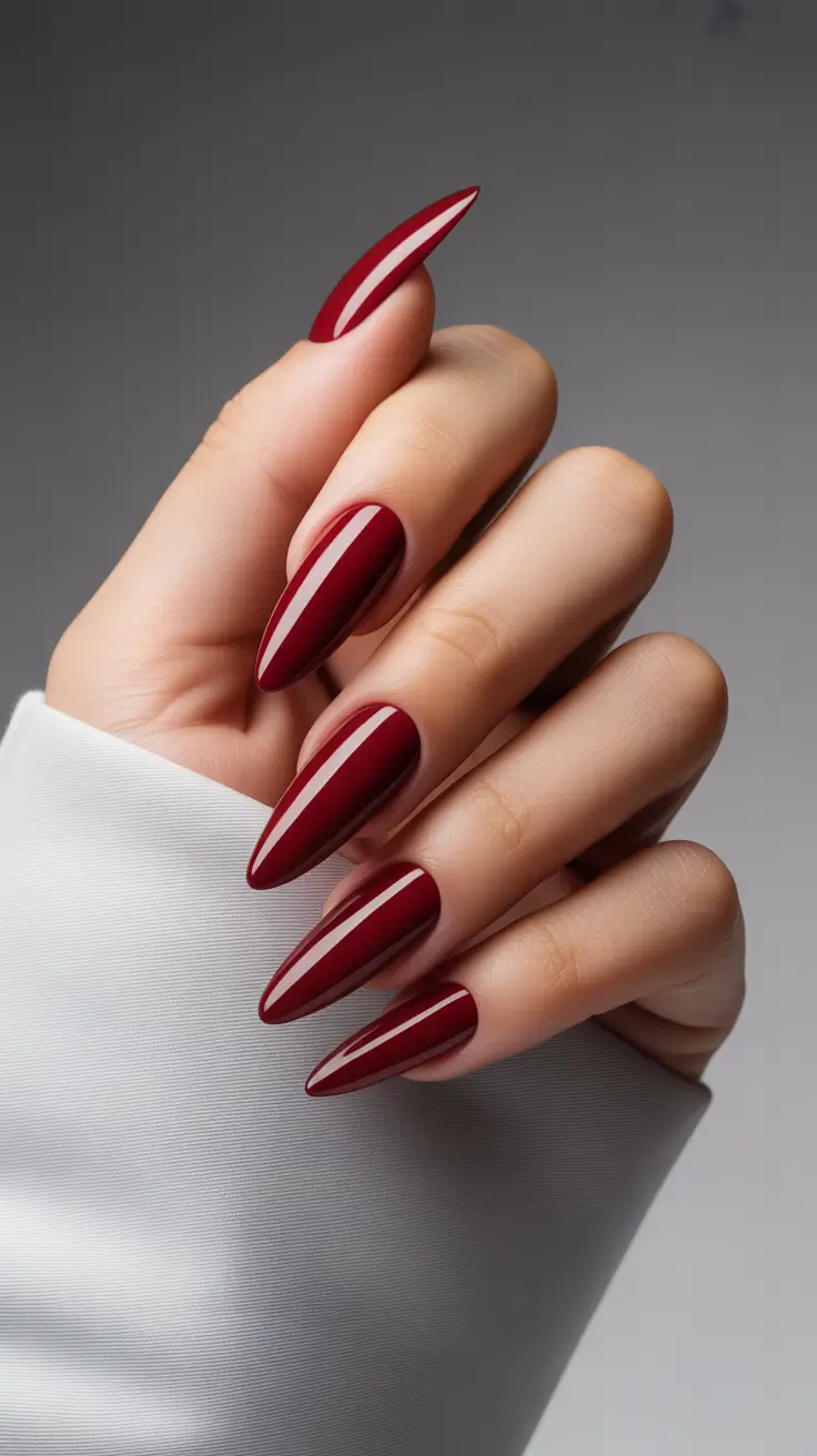 Red Nails 2026 Burgundy Stiletto