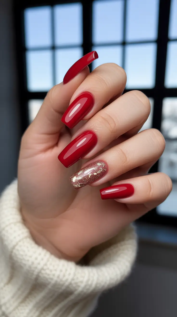 Red Nails 2026 Glitter Accent