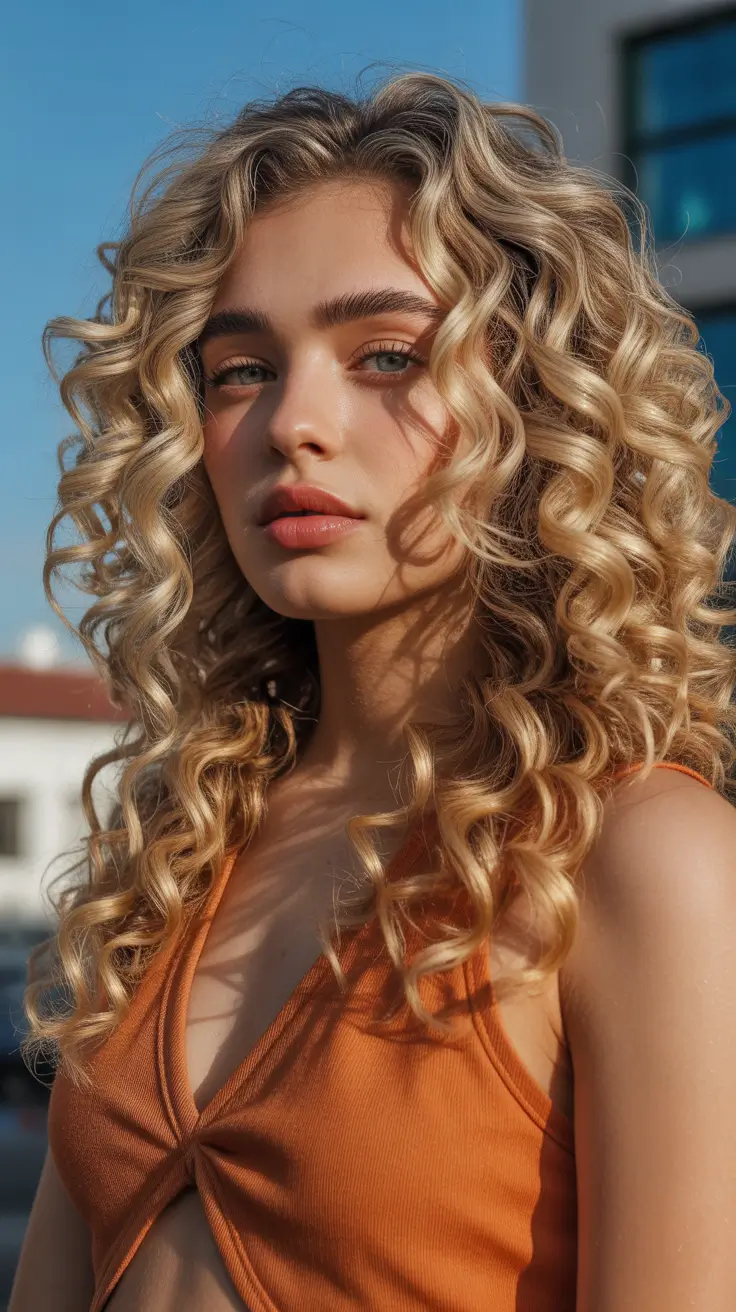 haircut for round face 2026 Golden Spiral Curls