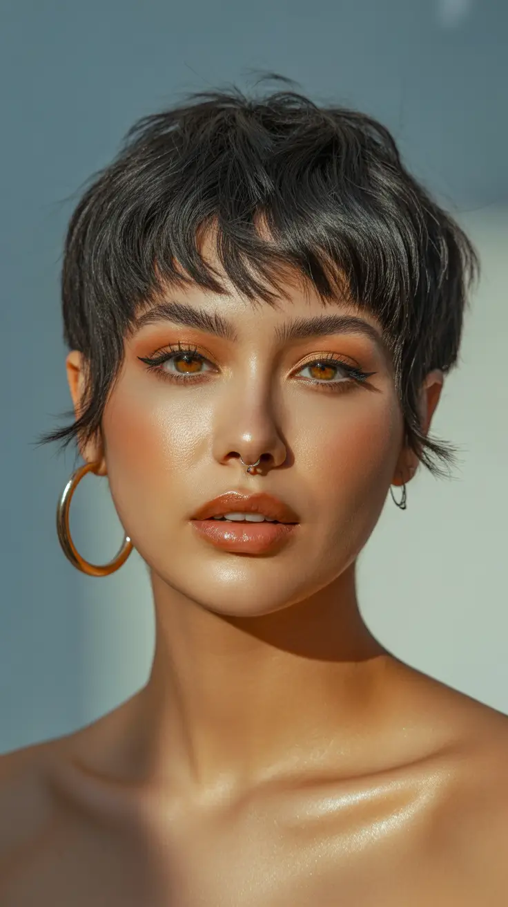 haircut for round face 2026 Textured Pixie with Attitude
