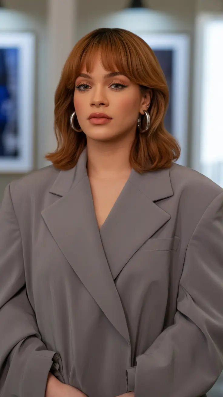 haircut for round face 2026 Polished Lob with Subtle Bangs