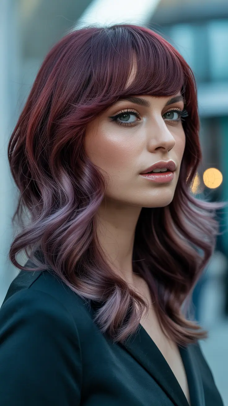 long bob with burgundy highlights 2026