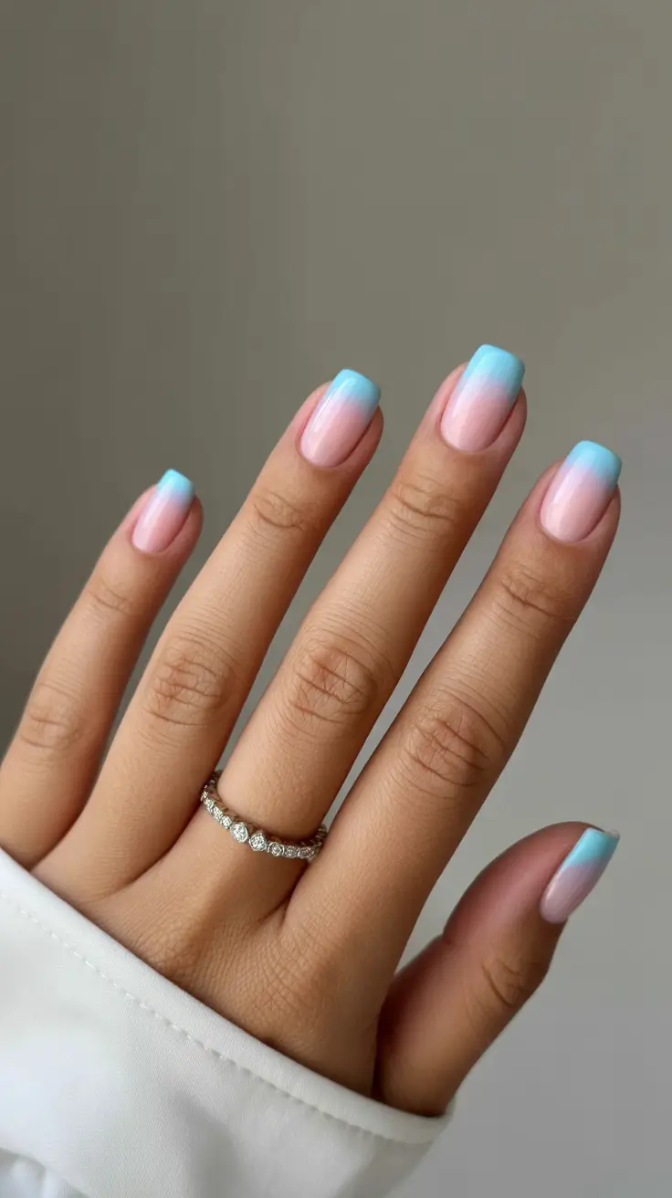 Short Nail Designs 2026 Blue French Fade