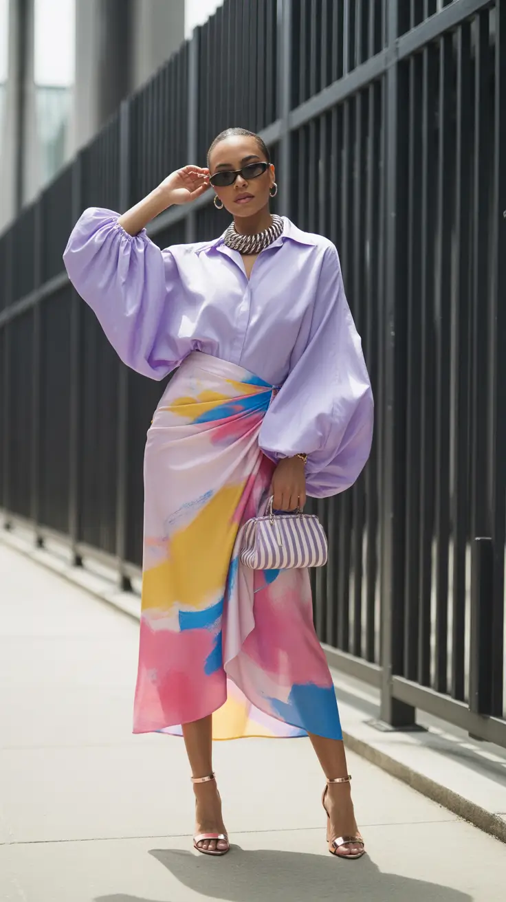 skirt outfits 2026 Artistic Brights with Sculptural Movement