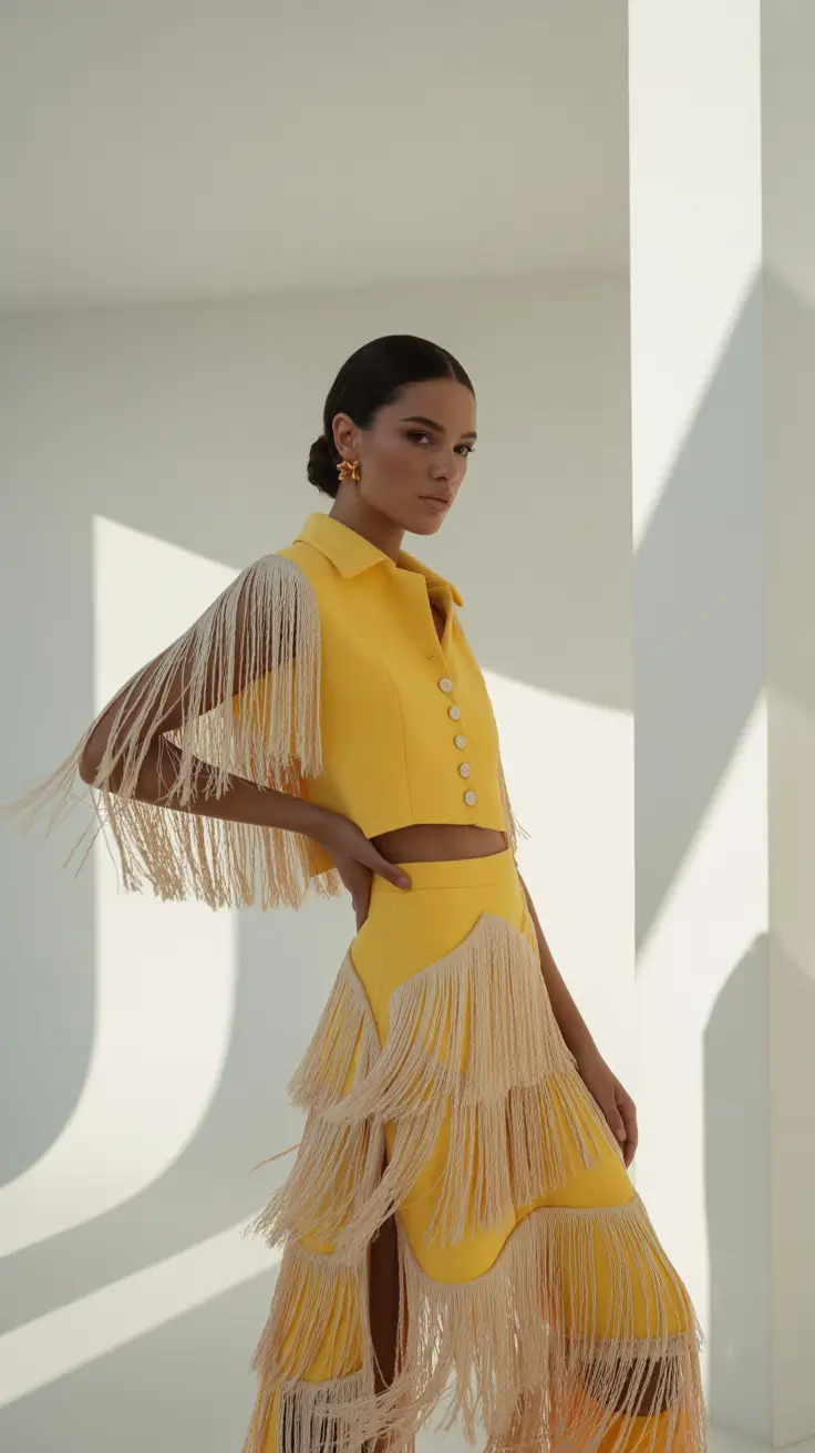 skirt outfits 2026 Yellow Fringe Movement with Playful Drama