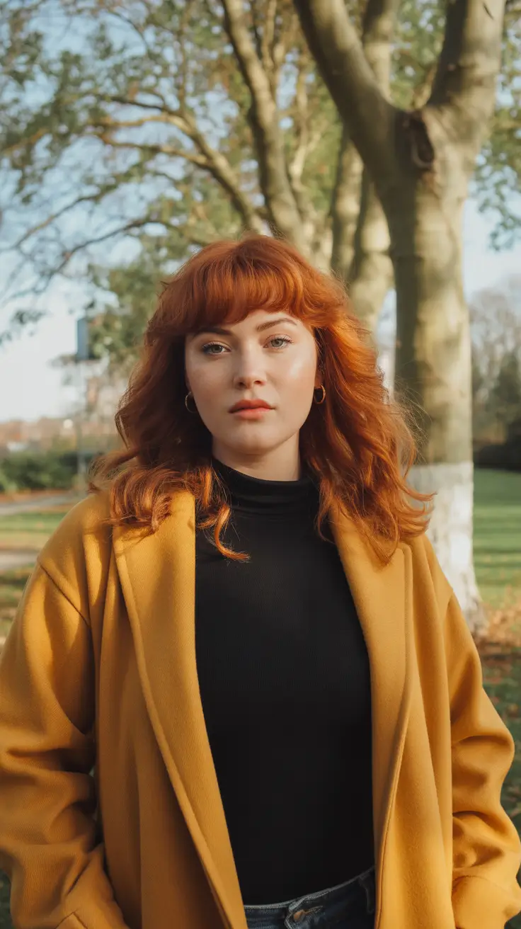 Haircuts for Plus Size Women 2026 Modern Copper Waves with Chic Fringe