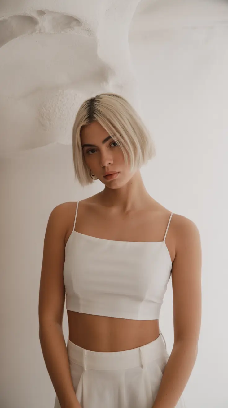 haircut for round face 2026 Platinum Blunt Bob with Edge