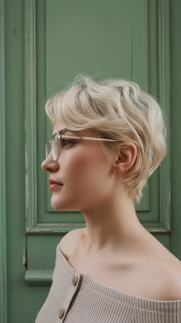 Slimming haircuts for round faces 2026 Textured Pixie with Wavy Volume