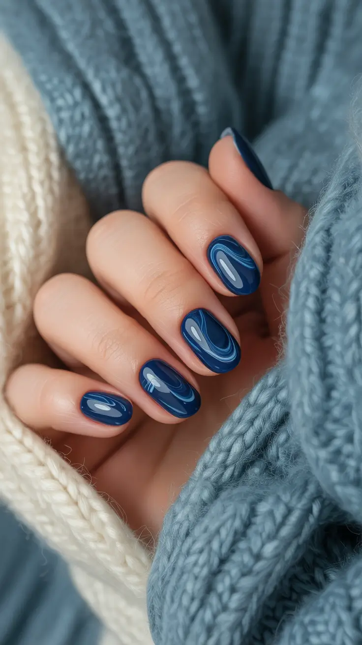 Square Nail Designs 2026 Blue Marble