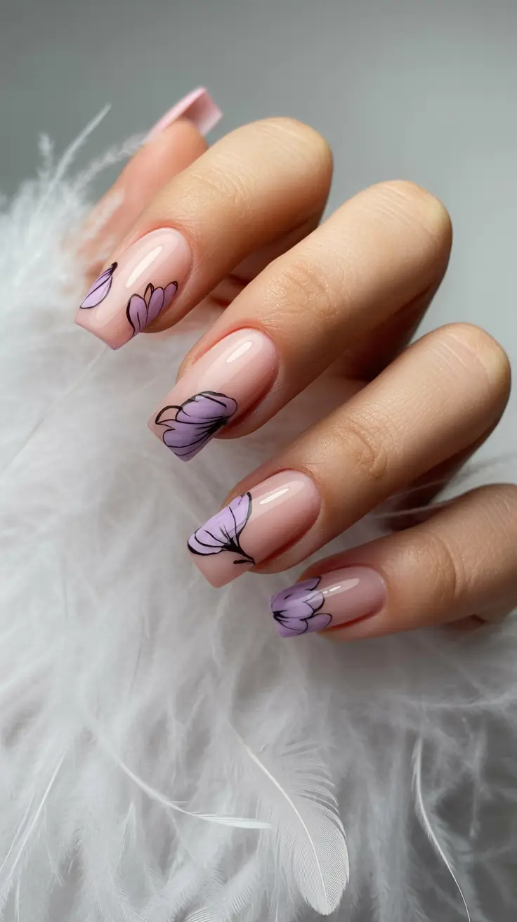 Square Nail Designs 2026 Lavender Petal Art