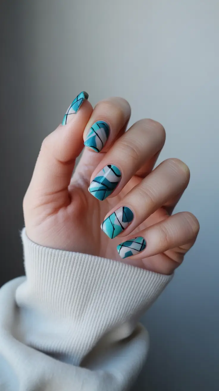 Square Nails Inspiration 2026 Blue Green Art
