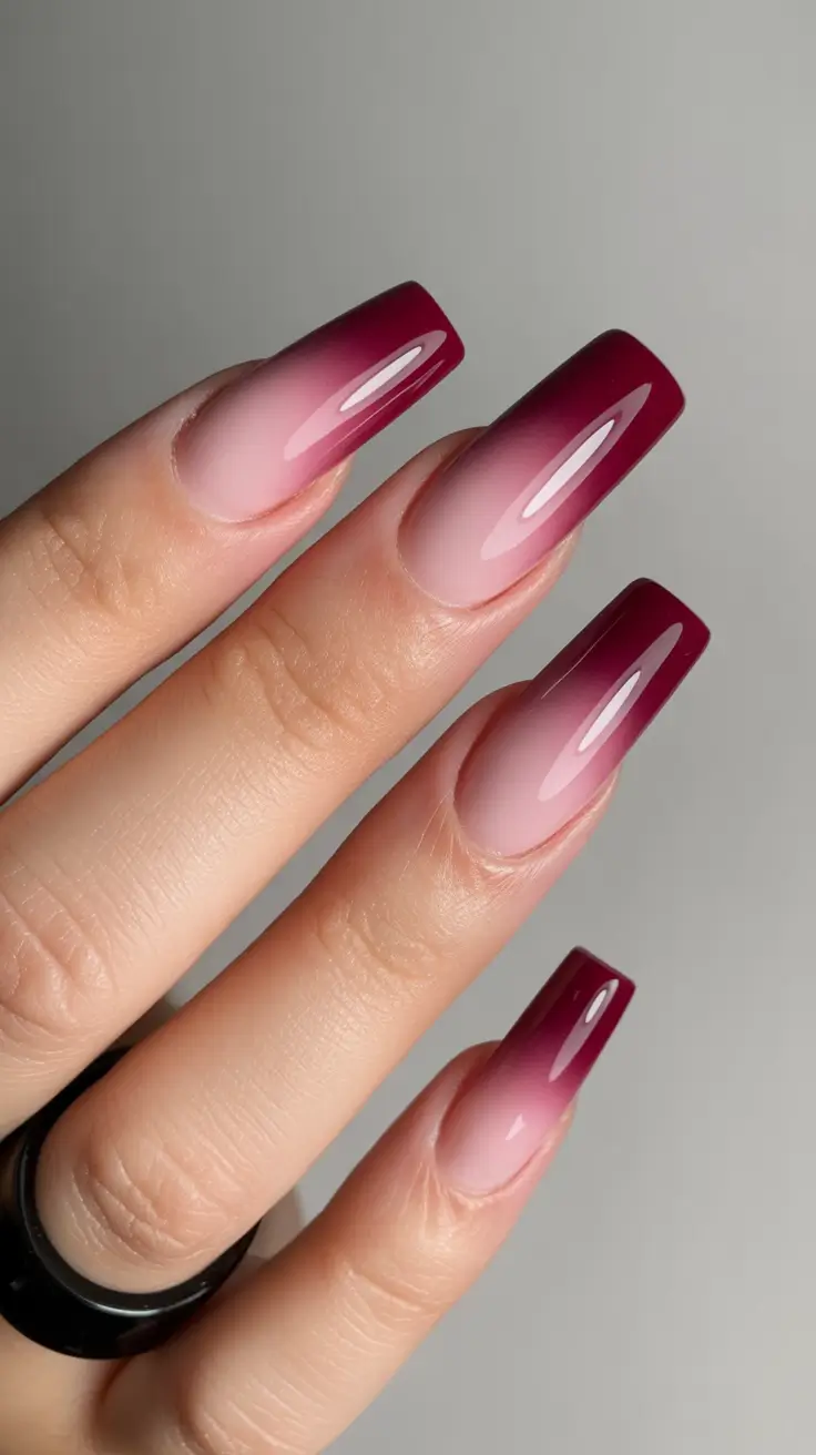 Square Nails Inspiration 2026 Wine Ombre