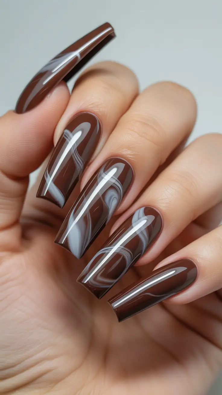 Square Nails Inspiration 2026 Brown Marble