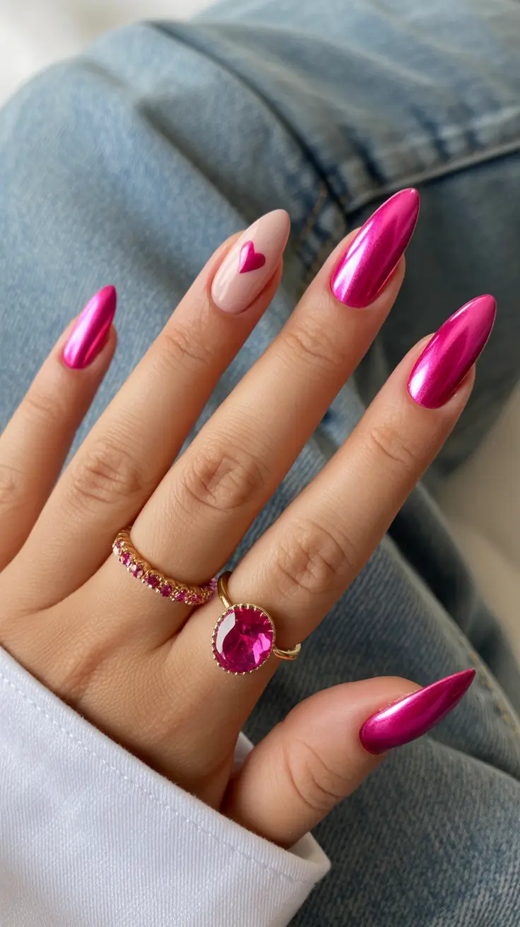 Stylish Acrylic Nails 2026 Pink Chrome Almond