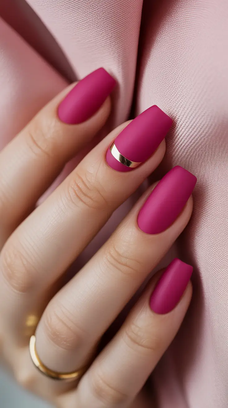 Stylish Acrylic Nails 2026 Matte Pink Square Acrylics With Gold Detail