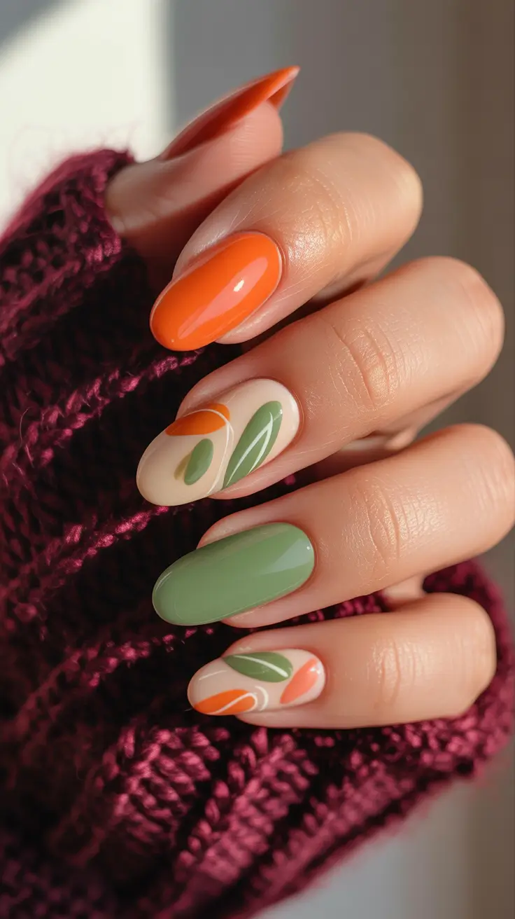 Stylish Almond Nails 2026 Earthy Retro Waves