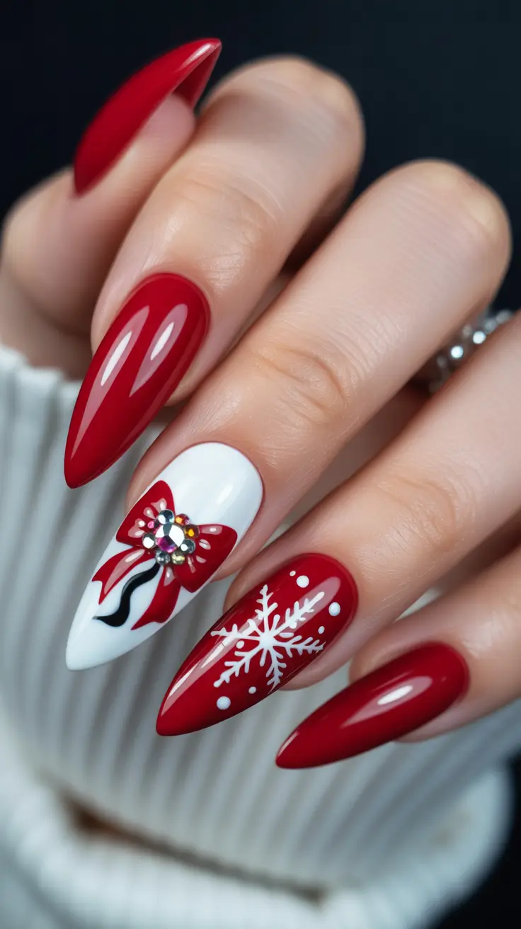 Stylish Almond Nails 2026 Crimson Celebration