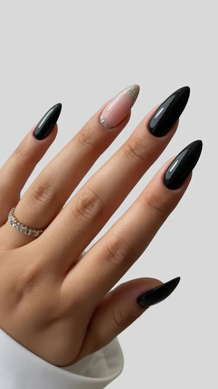 Stylish Almond Nails 2026 Midnight Elegance