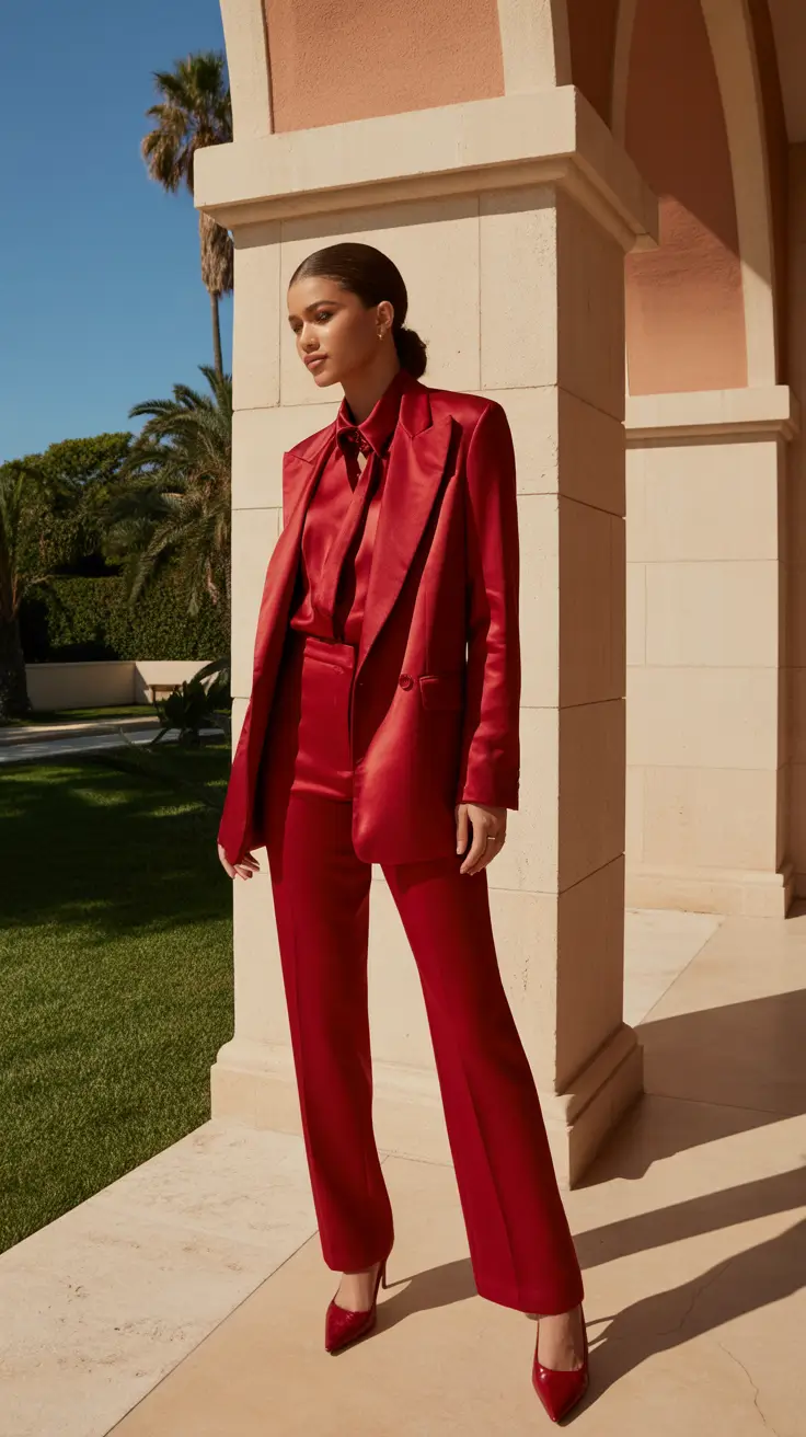 formal outfits for women 2026 Glossy Red Harmony