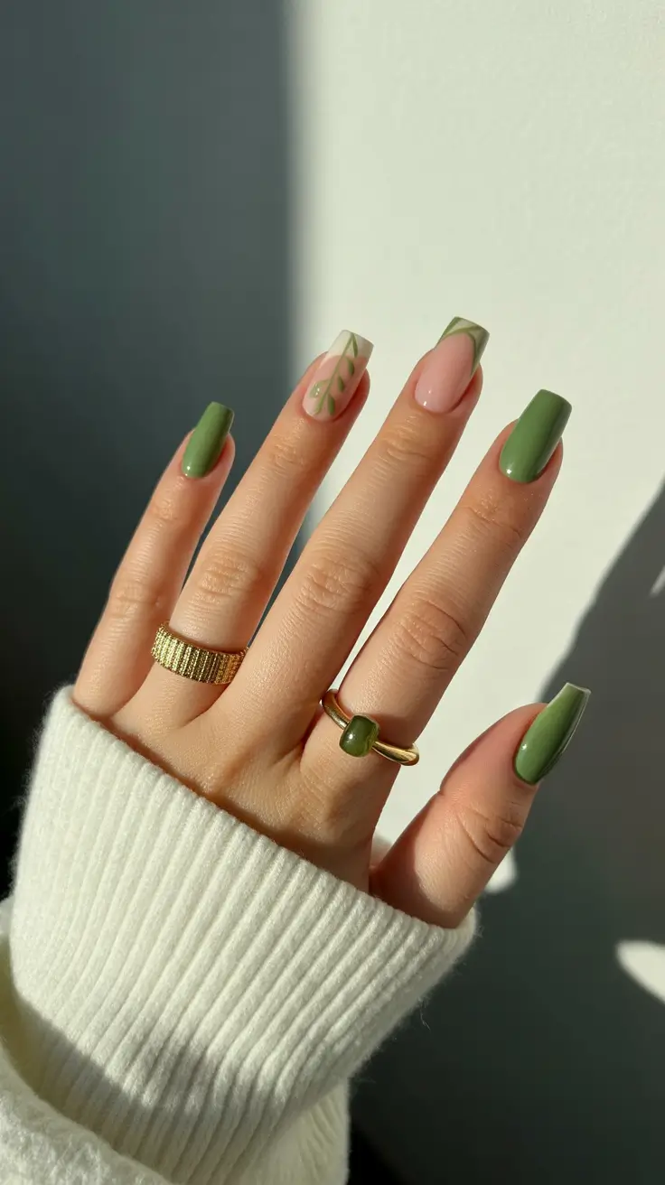 Stylish French Nails 2026 Soft Green French with Minimal Art