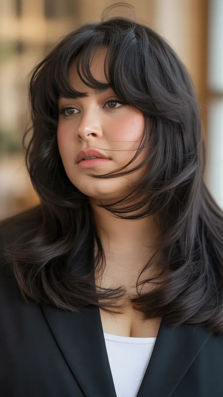 Haircuts for Chubby Faces 2026 Layered Curtain Fringe Cut