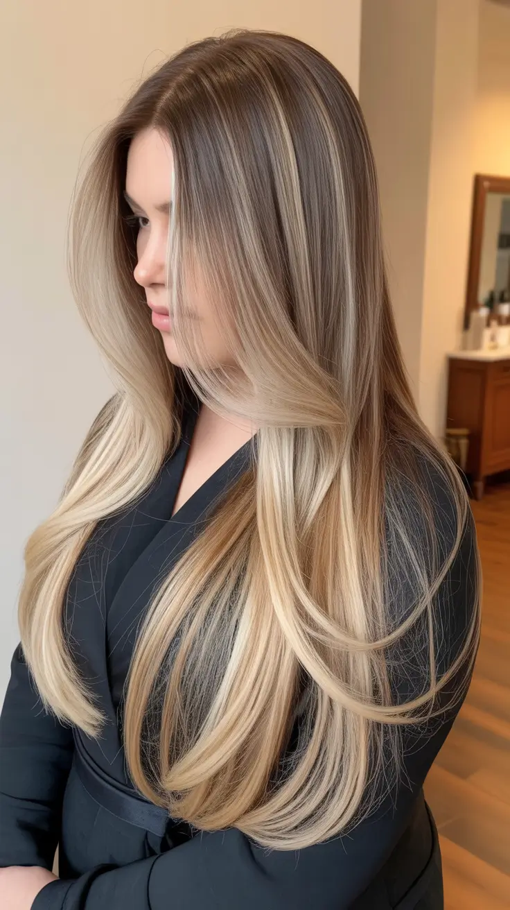 Haircuts for Chubby Faces 2026 Long Layered Blonde Blend