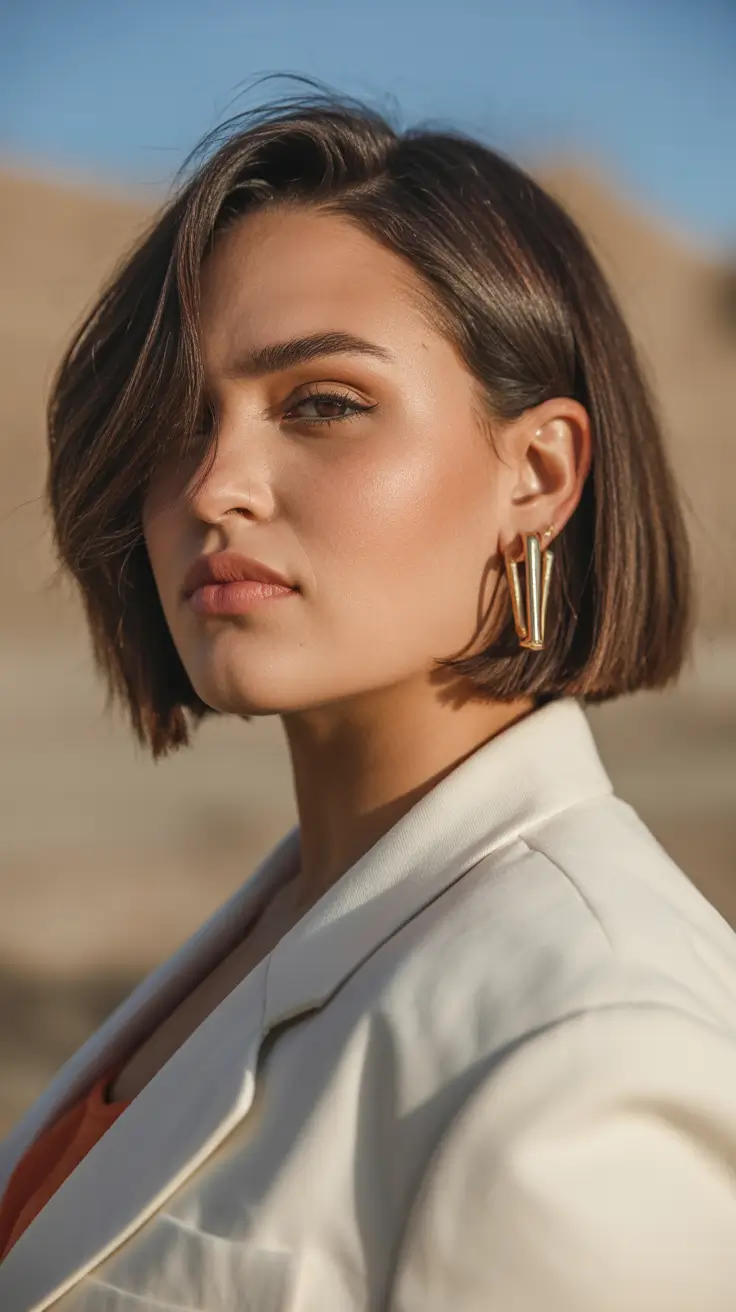 Haircuts for Chubby Faces 2026 Chin-Length Power Bob