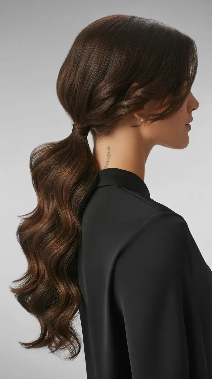 ponytail hairstyle 2026 Glossy Retro Waves Ponytail