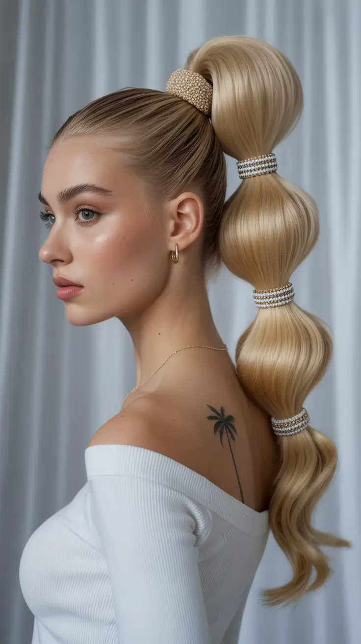 ponytail hairstyle 2026 Bubble Ponytail Glam