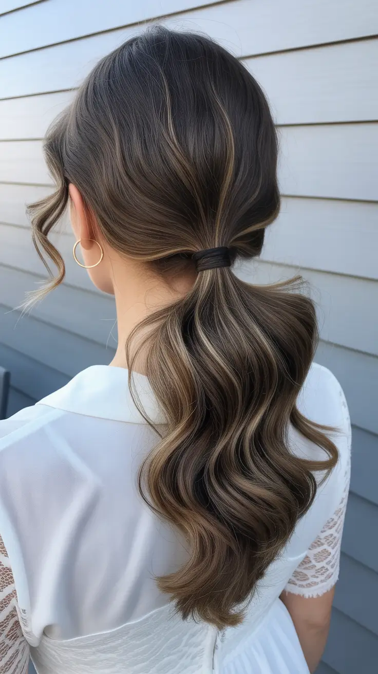 ponytail hairstyle 2026 Soft Brunette Waves Ponytail