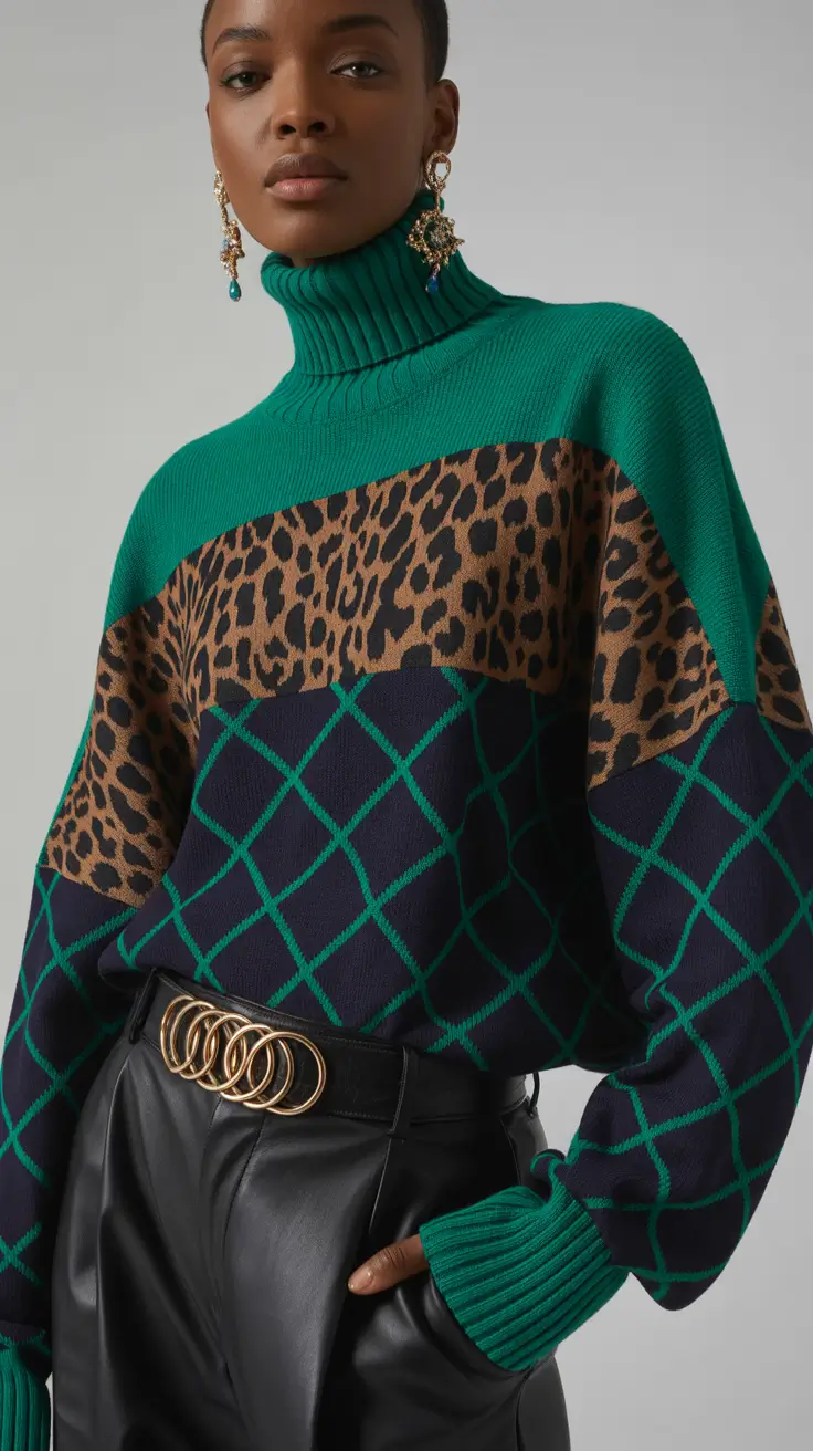 sweater outfits 2026 Bold Geometry and Wild Prints