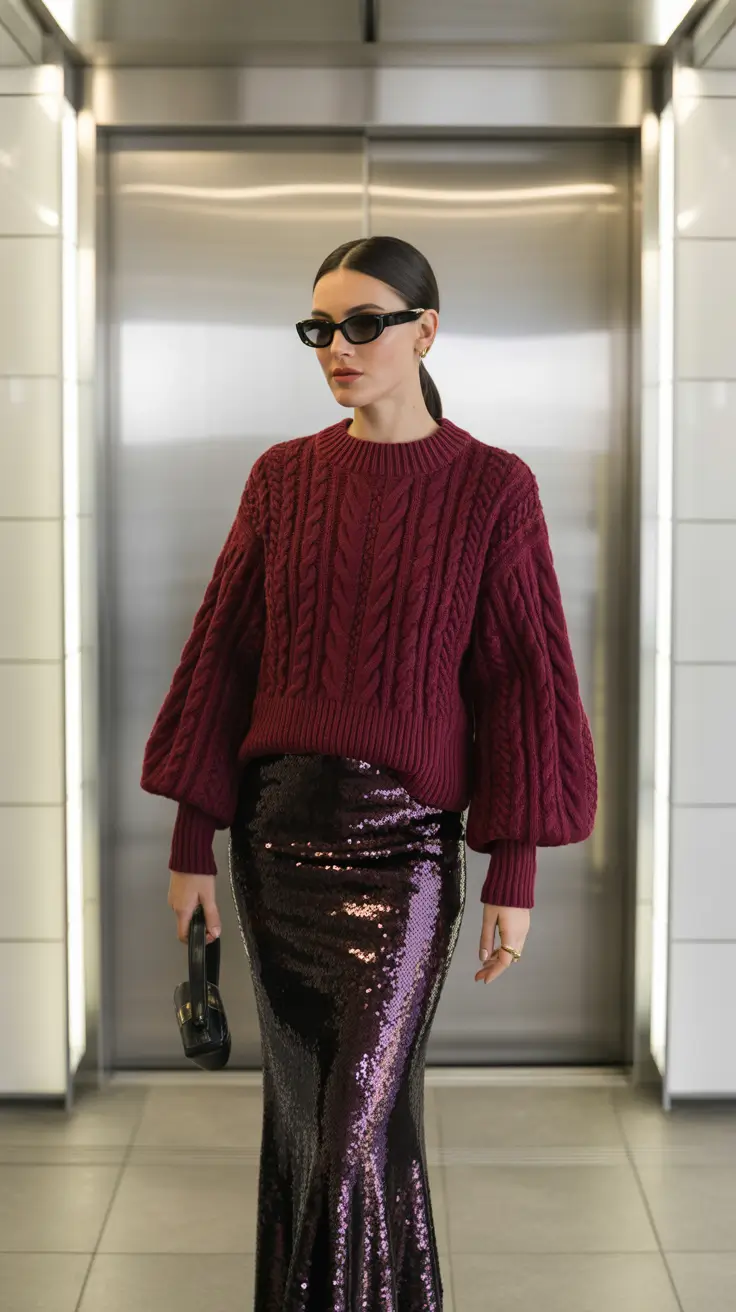 sweater outfits 2026 Burgundy Nights