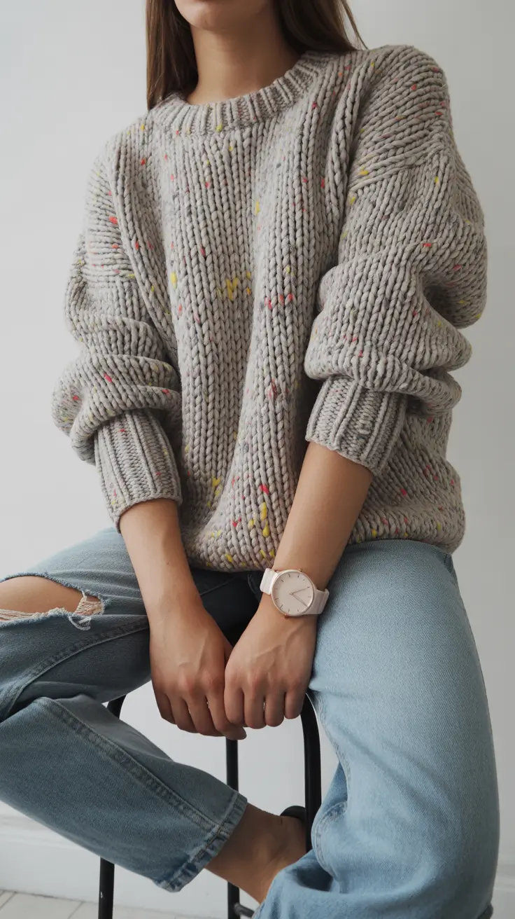 sweater outfits 2026 Speckled Weekend Energy