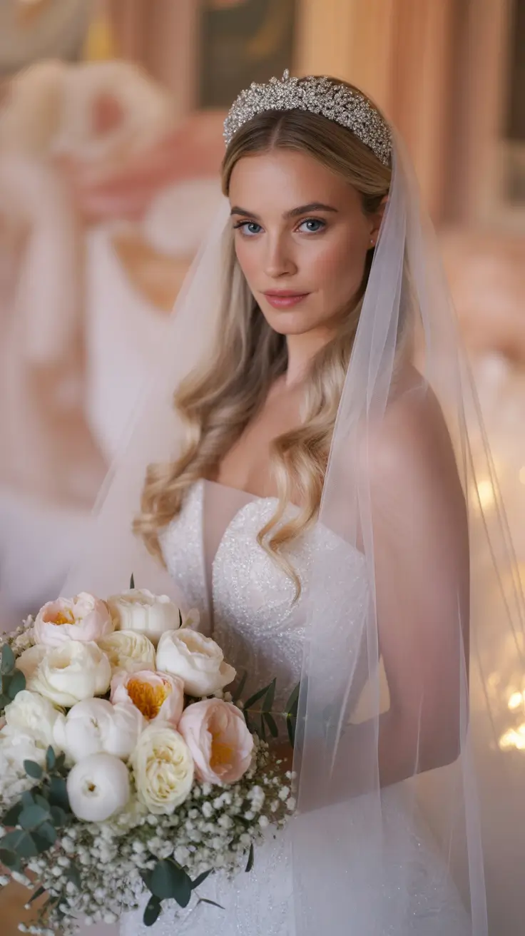 wedding hairstyle 2026 Royal Veil Glow