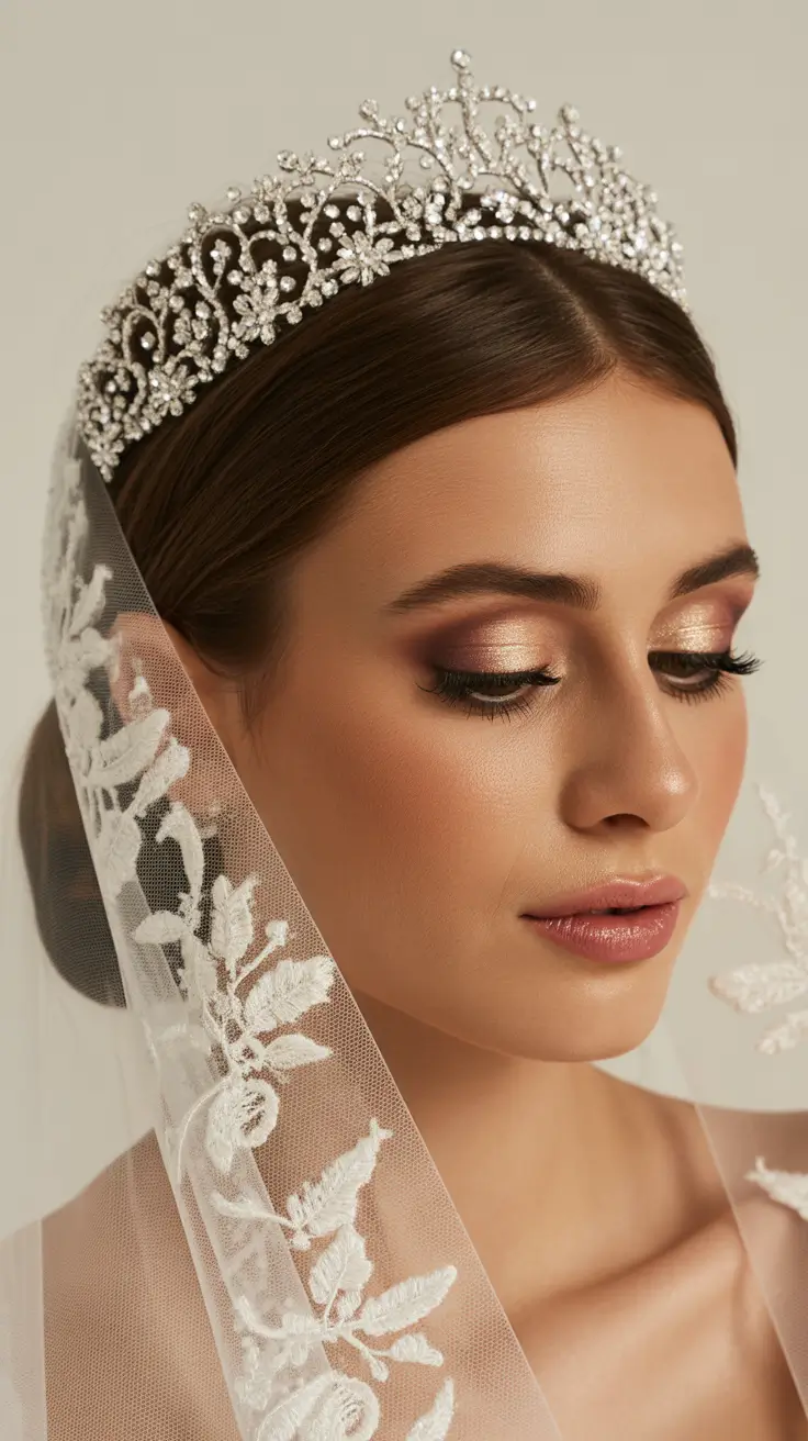 wedding hairstyle 2026 Diamond Elegance Veil Look
