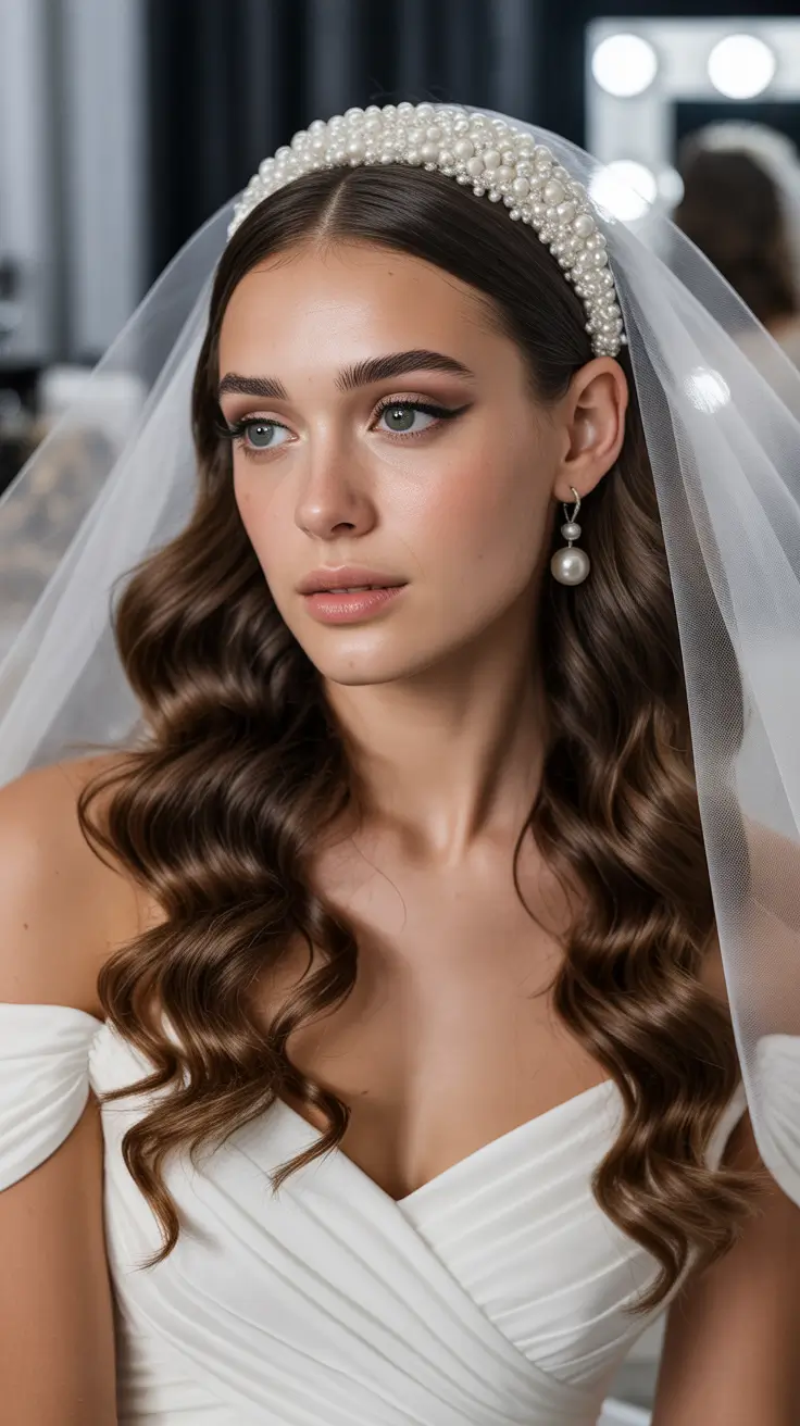 wedding hairstyle 2026 Pearl Veil Waves