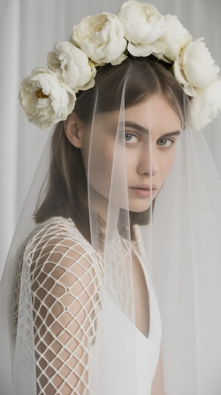 wedding hairstyle 2026 Floral Crown Veil Harmony