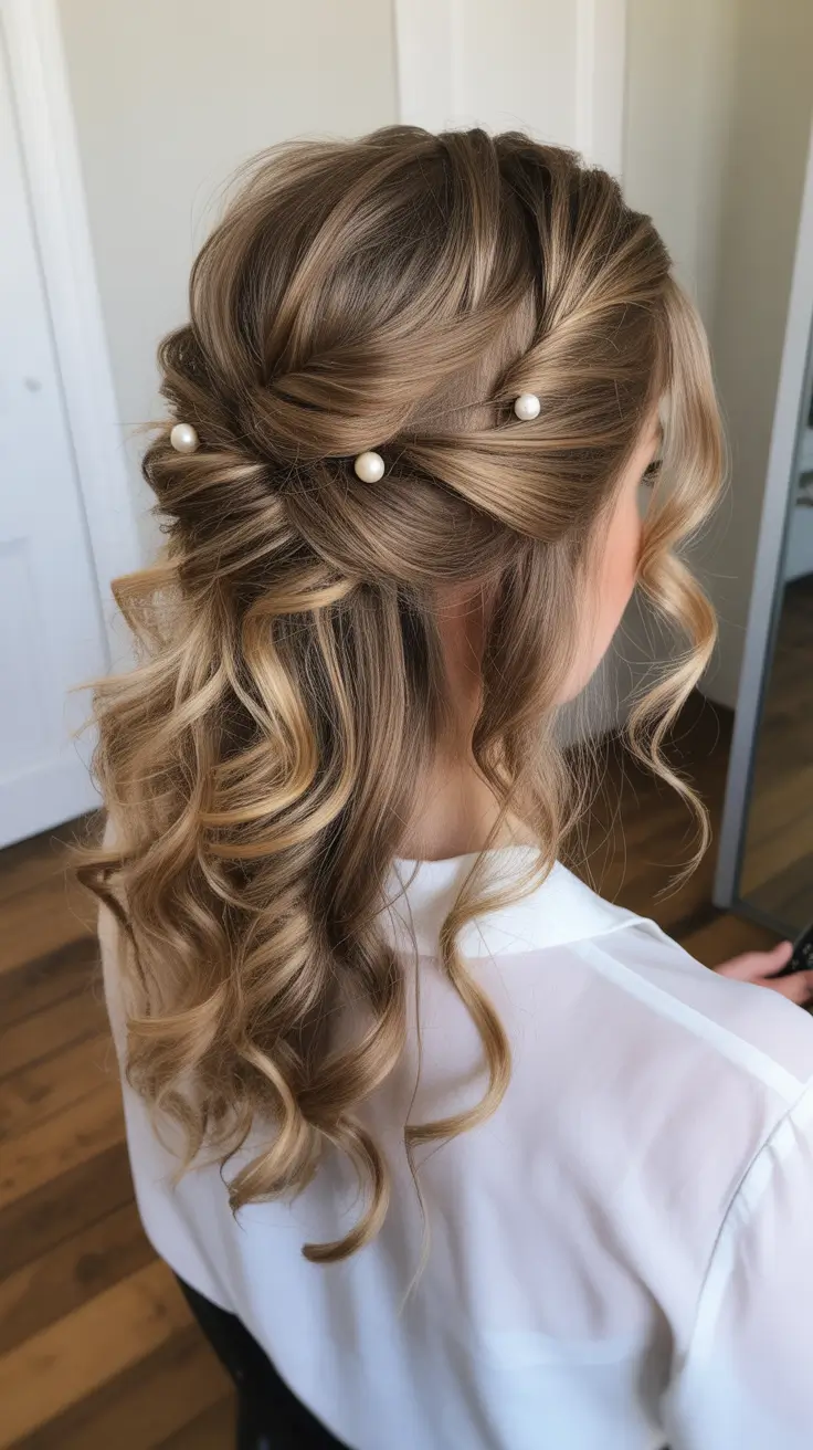wedding hairstyle 2026 Half-Up Pearl Romance