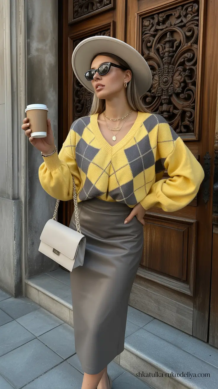 sweater outfits 2026 Classic Argyle with a Twist